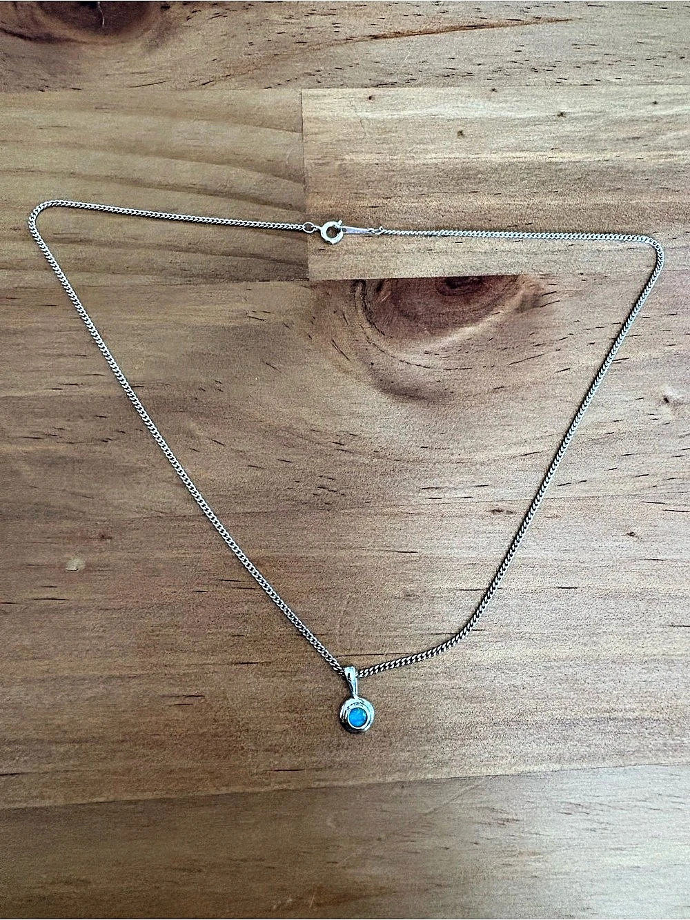 Sterling Silver 925 Blue Opal Pendant Necklace
